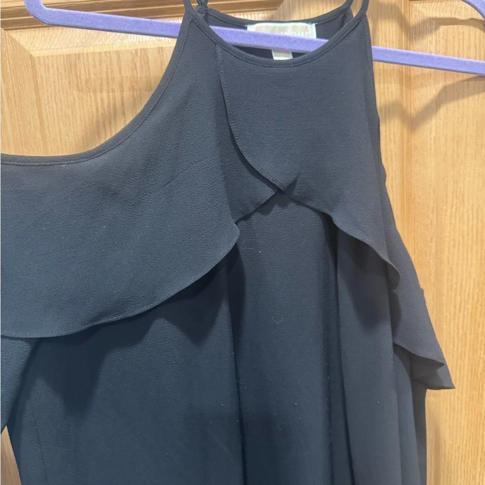 Michael Kors Black Cold-Shoulder Ruffle Halter Blouse